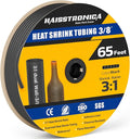 haisstronica 3/8" 65FT Heat Shrink Tubing, 3:1 Shrink Ratio Adhesive Lined, Marine Grade Waterproof Insulation Heat Shrink Tube - Black