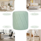 Modern Round Ottoman, Spiral-Tufted Foot Stool Ottoman, Teddy Fleece Upholstered Vanity Stool for Makeup, Bedroom, Living Room, Light Green