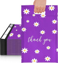 JinRuiKJ Poly Mailers with Handle 10x13 Inch 25 Pcs, Easy to Carry Packaging Bags for Small Business, Thank You Shipping Bags with Self Adhesive Strip, Tearproof and Waterproof - Purple Chrysanthemum