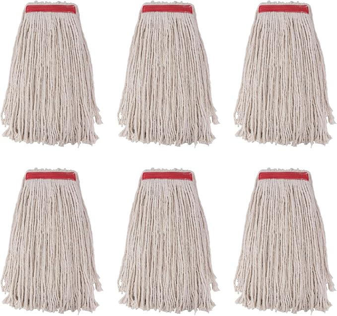 Commercial Heavy Duty Mop Heads Replacement for Rubbermaid: 6 Packs Industrial Wet Mop Head for Floor Cleaning - Cotton Looped-Open String Commercial Products Wet Refills