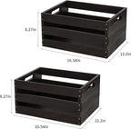 Rustic Vintage Brown Wooden Storage Crates Set, 2 Pack , 16.5 X 12 X 8.3''wood crate box，Handmade Farmhouse Decorative Crate with Handles for Books, Clothes Storage & Display