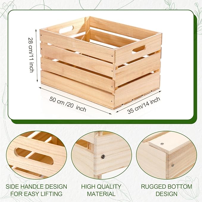 Weysat 3 Pack Large Wood Crates Box for Storage Unassembled 20 x 14 x 11'' Wooden Milk Crates with Handles Decorative Nesting Box for Display Unfinished Rustic Decor DIY Office Home Retail Art Craft