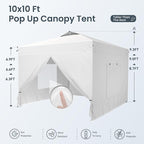 PHI VILLA 10x10 Pop Up Canopy Tent with Sidewalls - Easy Up Tent with Mesh Windows for Ventilation, Waterproof Design - Ideal for Parties, Beach, and Outdoor Events (White)