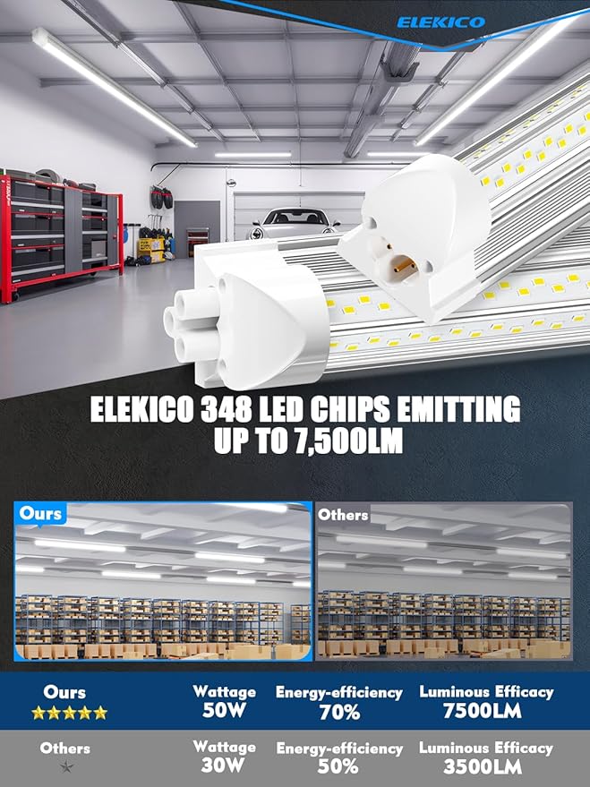 6 Pack 50w 4ft Led Shop Light, Super Bright 7500lm 5000k V Shape 4' Led Shop Lights, Linkable 4 Foot Led Shop Lights for Garage Warehouse, Supermarket, Basement, Barn, Storage Area