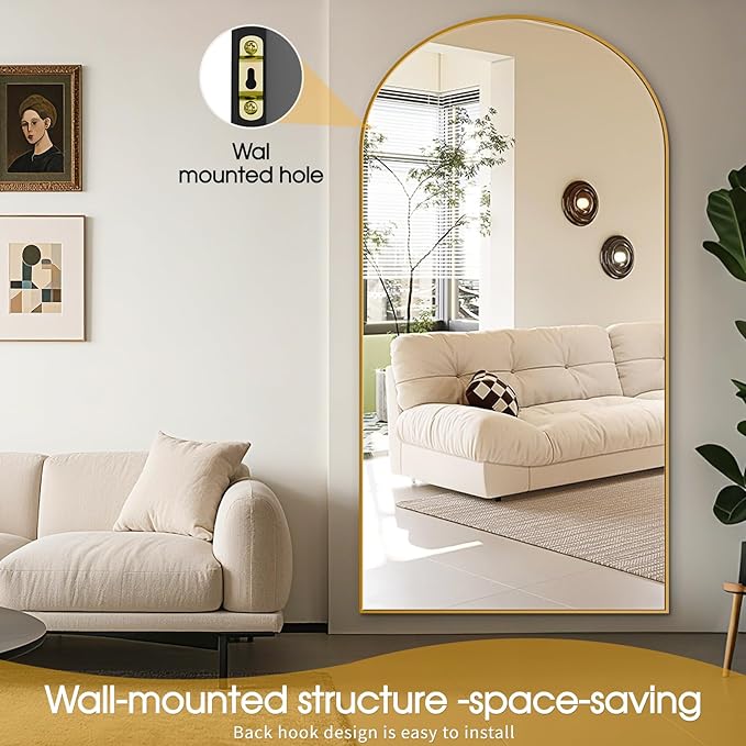81"x41"Floor Mirror Full Length,Arched Full Length Mirror with Stand,Full Body Mirror,Hanging or Large Leaning for Bedroom Living Room Gold