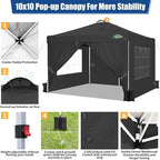 COBlZI 10x10 Pop Up Canopy Tent with 4 Removable Sidewalls，One Push Setup Waterproof Commercial Gazebo Tent with Air Vent, 4 Sandbags，4 Stakes & 8 Ropes（Tents for Party/Exhibition-Black