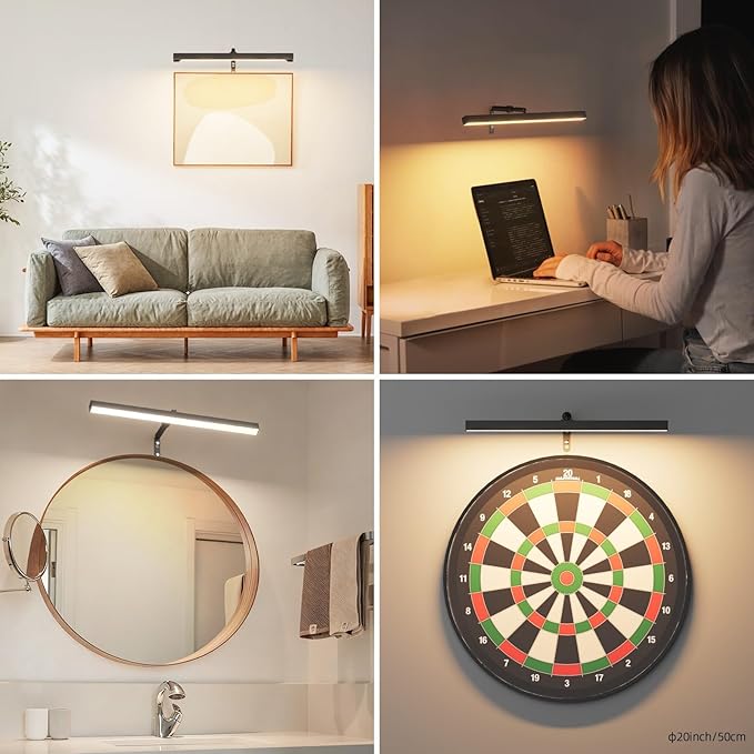 Plug in Picture Lights for Wall, 16 inch Dimmable LED Art Light with Remote, 3 Colour Temperature Gallery Painting Wall Light for Picture Display Dartboard Art Work (Black)