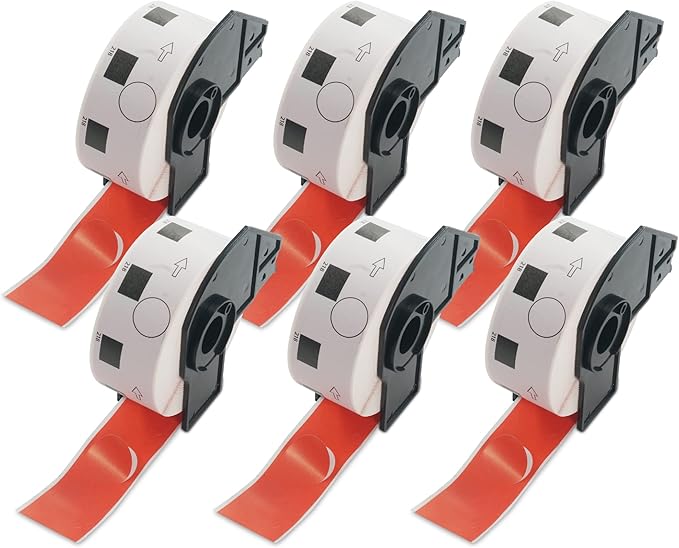 BETCKEY - 1 Inch Large Round Labels Replacement for Brother DK-1218 (0.94 in Dia), Compatible with Brother QL Label Printers [6 Rolls/6000 Labels, Red]
