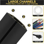 MYFAMIREA 20FT Floor Cord Cover Heavy Duty Cable Cover Protector 3 Channels Extension PVC Floor Wire Cover Outdoor Cord Hider Management Cord Cover for Wire on Floor Home Outdoor (2PCS 10FT, Black)