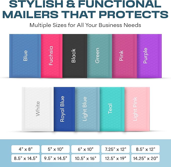 Light Blue Poly Bubble Mailers 8.5x12 inch #2 | Self Seal Padded Envelopes | Cushioned Bubble Mailer | Usable Size 8.5x11 | Water Proof | Lightweight mailing Shipping Bags | 200 Pack Bulk