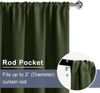 JIUZHEN Christmas Blackout Curtains for Bedroom - Thermal Insulated Room Darkening Rod Pocket Curtains for Living Room, Set of 2 Panels with Tiebacks, 70 x 96 Inch Length, Olive Green