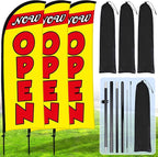 Buryeah 3 Sets Now Open Feather Flag Pole Kit for Business Advertising 7 ft Open Flag Banner Sign with Pole Kit Ground Stake and Portable Bag for Outside Ground(Yellow)