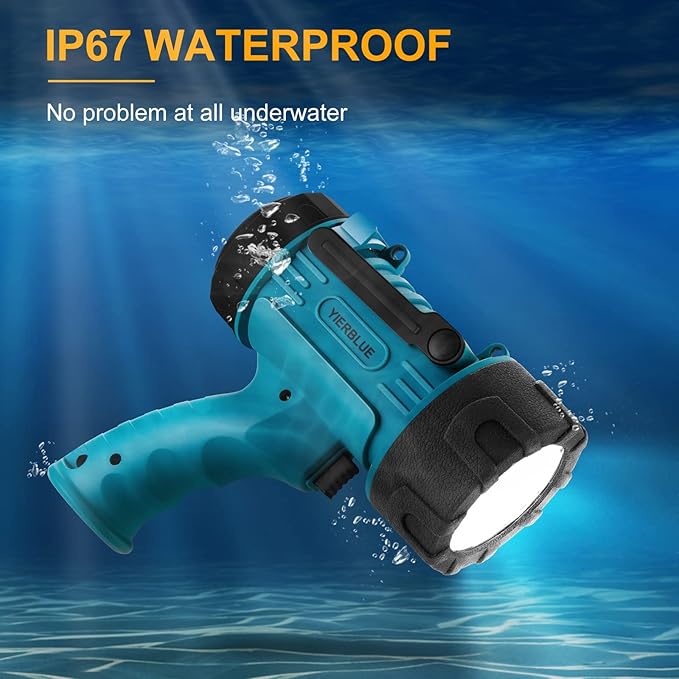 YIERBLUE Rechargeable Spotlight Flashlight with 1000000 High Lumen LED, IP67 Waterproof Long Running Spot Light searchlight, Impact Resistant Handheld Spotlight with Foldable Stand Red Lens