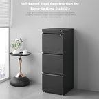 Vertical 3 Drawer File Cabient with Lock, Metal Filing Cabinets for Home Office, Heavty Duty Office Storage Cabinet for A4/Letter/Legal (Matte Black)