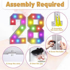 Marquee Numbers Colorful 28th Birthday Decoration: 4FT Large Light Up 28 Year Old Birthday Decorations Anniversary Backdrop Cardboard Sign 18 Colors Number 28 Mosaic Balloon Frame