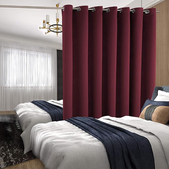 BGment Christmas Red Sliding Door Curtain 108 Inch Long - Wide Room Darkening Room Divider Curtain for Bedroom Privacy Themral Insulated Grommet Room Separator Curtain, 1 Panel, 100 X 108