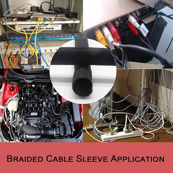 Split Mesh Cord Sleeve Loom Tubing Cable Cover Braided Cable Management Auto Protective Wire Harness Wrap Self Wrapping Woven 1"-35ft
