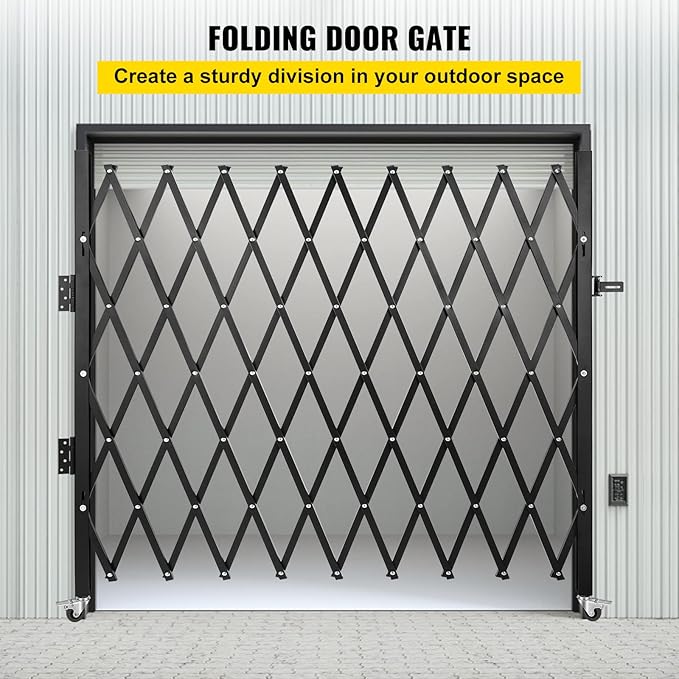 VEVOR Single Folding Security Gate, 7.25 ft H x 7.8 ft W Folding Door Gate, Steel Accordion Security Gate, Flexible Expanding Security Gate, 360° Rolling Barricade Gate, Scissor Gate/Door with Padlock