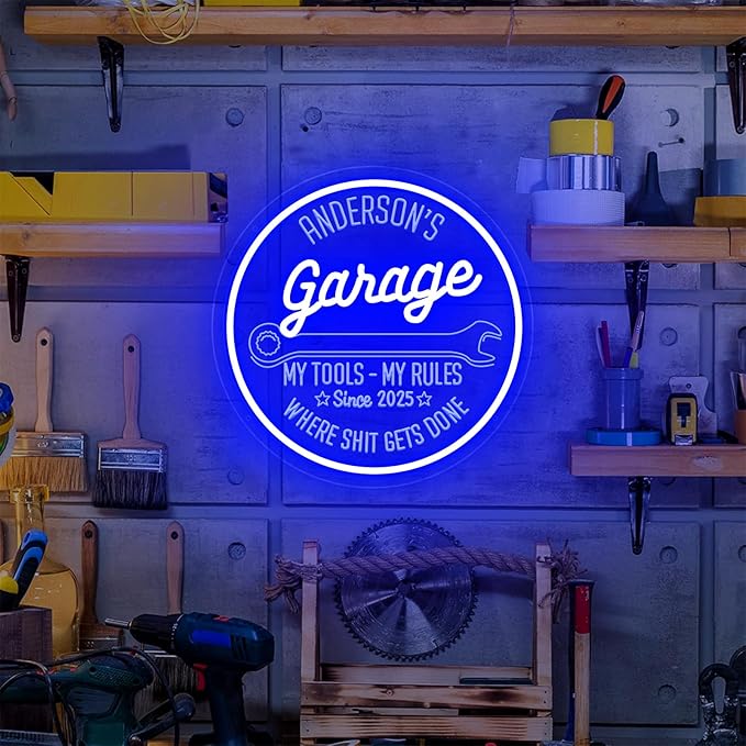 Custom Garage Neon Signs for Wall Decor, Personalized LED Neon Lights Tool Wrench Sign for Men Dad Gifts, Customized Garage Light Up Signs for Workshop Carport Repair Shop Carbarn Man Cave Business