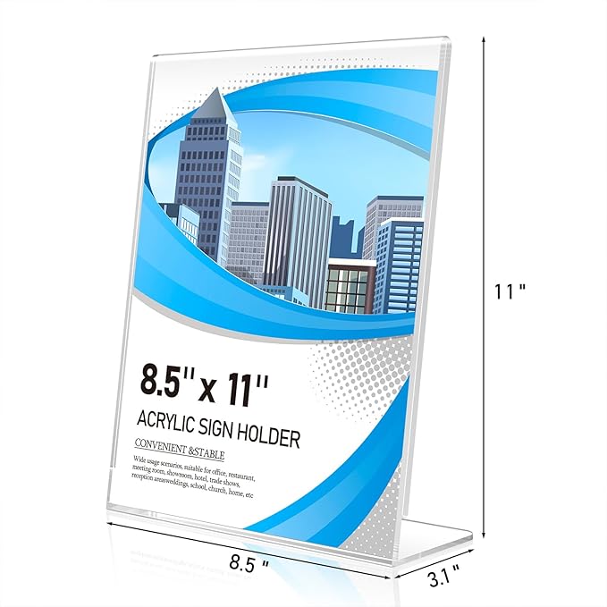 Acrylic Sign Holder 8.5 x 11 10 Pack, Double-Sided Clear Sign Holder Plastic Stands for Display, Table Sign Stands, T Shape Flyer Holder