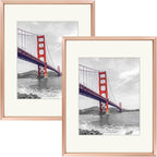 Frametory, 11x14 Metal Picture Frame with Mat for 8x10 Picture & Real Glass, Aluminum Photo Frame Collection (Rose Gold, 2 Pack)