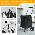 Folding Shopping Cart for Groceries, Grocery Cart with Waterproof Liner and 360° Swiveling Wheels Collapsible Shopping Carts for Condo Laundry Transport Trip