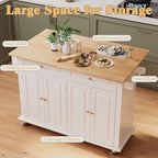 51.2'' Rolling Kitchen Island with Drop Leaf - Kitchen Carts on Wheels with Storage, Towel Rack, Drawers Island Table for Kitchen, Dining Room, White