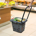 Teyyvn 4 PCS 50L Plastic Rolling Shopping Basket with Handle, Rolling Shopping Basket for Supermarkets and Retail Stores, Grey