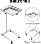 VEVOR Lab Cart, Stainless Steel Mayo Tray Stand 18 x 14 in Trolley Mayo Stand, Adjustable Height 32-51 in Instrument Tray with Removable Tray & 4 Omnidirectional Wheels, Ideal for Home Equipment