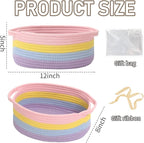 Woven Basket,Small Rope Storage Bin with Handles & Ribbon Bag, Organizer for Shelves Closets,Gift Basket Empty for Birthday,Books,Dog Toys, Rainbow