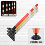 8 Pack Traffic Delineator Post Cones, High Visibility 3M Reflective Tapes, Flexible Spring Post with Detachable Base, for Highway Road Safety, Garage, Parking Lot (White, 36")