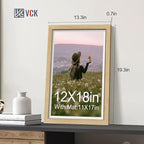 VCK 12x18 Picture Frame 5 Pack - Natural Oak, High-End Wood Poster Frames with Tempered Glass, Display 11x17 Photo with Mat or 12x18 without Mat, Art Gallery-Quality, Wall Hanging, Natural Oak