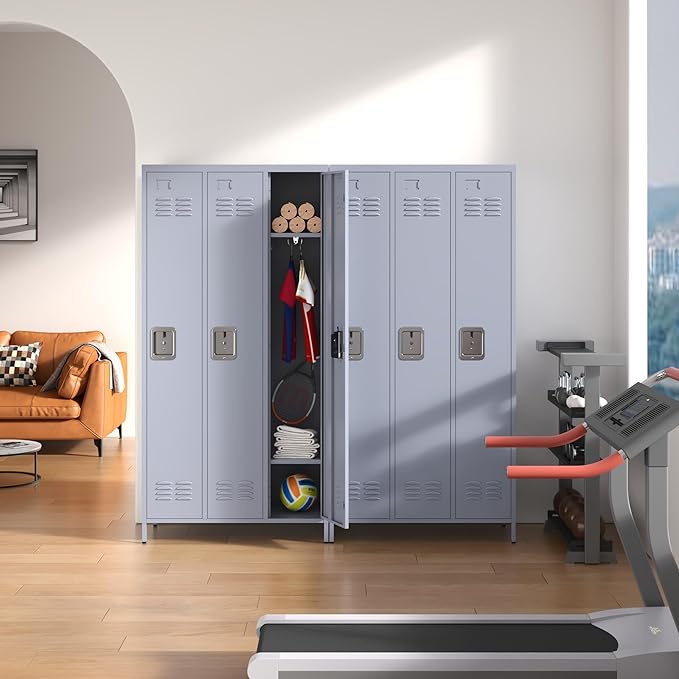 3 Doors Locker Storage Cabinet, Metal Locker for Employees, 72" Tall Lockers for Office School Gym Home, Require Assembly (Grey)