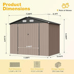 8x6 FT Outdoor Storage Shed & Lockable Double Doors, Heavy-Duty Galvanized Steel Outdoor Metal Shed for Bike, Tool, Generator Storage in Backyard, Patio (8’x6’)