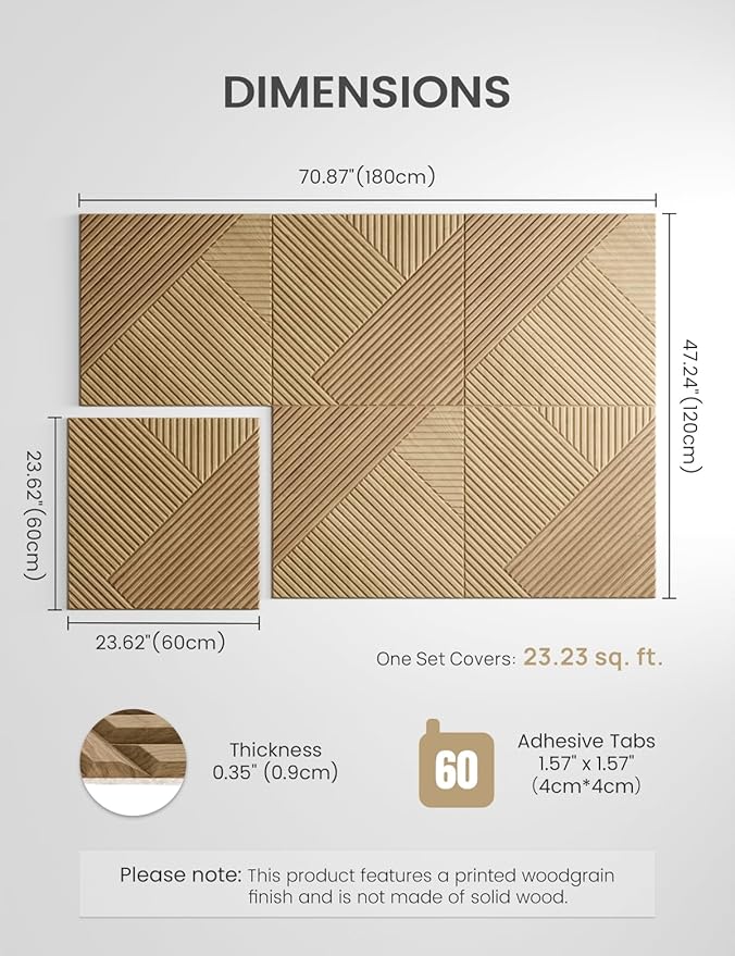 Large Felt Bulletin Board,Cork Board Alternative 70.87'' x 47.24'' Art Acoustical Wall Panels-6 Pack with 60 Adhesive Tabs,for Recording Studio/Home Offices-Natural Oak/Diamond