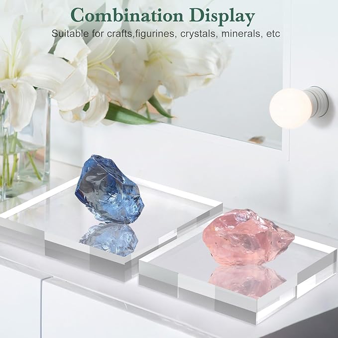 Acrylic Base Stand 8 Pack 6 X 6 X 1 Inch Acrylic Blocks for Display Trophy Base Clear Square Cube Riser Display Cylinder Pedestal Stands for Collectibles Jewelry Props Food Display