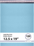 Light Blue 12.5x19.5 Inch Large Poly Bubble Mailers #6 | Padded Envelopes with Self Seal | Air Lined Cushioned Bubble Mailer | Usable Size 12.5x15 | 100 Pack Bulk | Lightweight shipping Bags