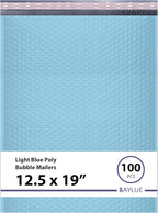 Light Blue 12.5x19.5 Inch Large Poly Bubble Mailers #6 | Padded Envelopes with Self Seal | Air Lined Cushioned Bubble Mailer | Usable Size 12.5x15 | 100 Pack Bulk | Lightweight shipping Bags