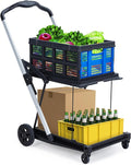 Foldable Shopping Cart with 2 Storage Crates – 2-Tier Collapsible Utility Cart, Aluminum Trolley with 360° Rolling Swivel Wheels & Removable Baskets for Groceries, Office, Travel, Apartment
