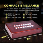 16 LED Light Base for Glass Art - Illuminated Rectangle Display Pedestal - Lighted Stand For 3D Crystal and Glass Sculptures - Adapter Plug Powered - 6.50 Inch Lighted Mirror Box (Cherry Wood)
