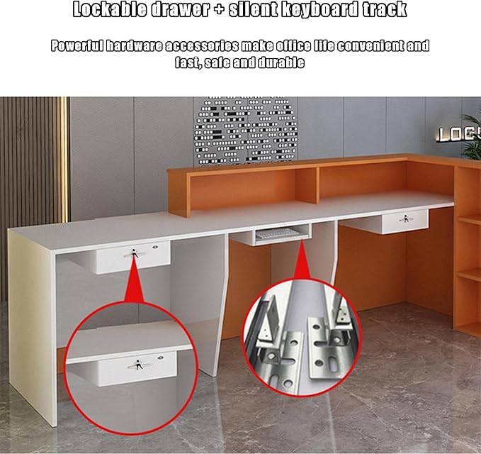 Reception Counter Desk With Lockable Drawers, Modern Retail Front Desk, Home Office Wooden Computer Table for Checkout, Beauty Salon, Lobby