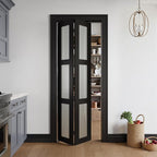 Bifold Doors for 30" x 80" Opening, 3-lite Tempered Frosted Glass Closet Folding Doors with Hardware kit Included, Easy Assembly, Black