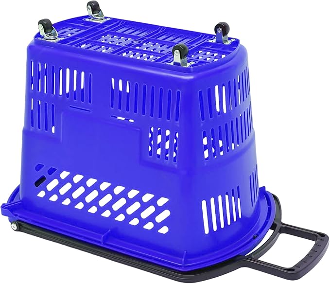 6PCS Shopping Carts,35L Shopping Basket with Wheels and Handle,Portable Plastic Rolling Sho-pping Basket for Retail Store (Blue)