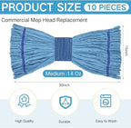 Lallisa 10 Pcs Commercial Mop Head Replacement Tube Microfiber Mop Heads for Floor Cleaning Industrial Mop Heads Looped End Wet Mop Head Refill for Home Commercial Industrial Use (Blue,14 oz)