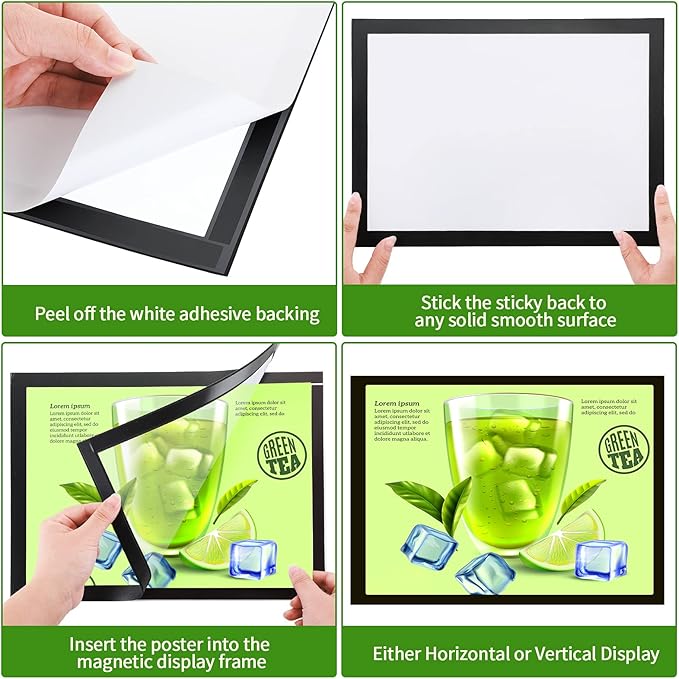 Marspark 12 Pieces 8 x 11.5 Inch Magnetic Sign Holder Magnetic Display Frame Self Adhesive Display Double Sided Picture Frames A4 Notice Window Sign Holder for Refrigerator Office Door Glass