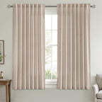MIULEE Non-See-Through Privacy Linen Curtains 2 Panels, Light Filtering Window Curtains Farn House Textured Back Tab Semi Sheer Drapes for Bedroom Living Room, 52 x 63 Inches Long, Burlywood