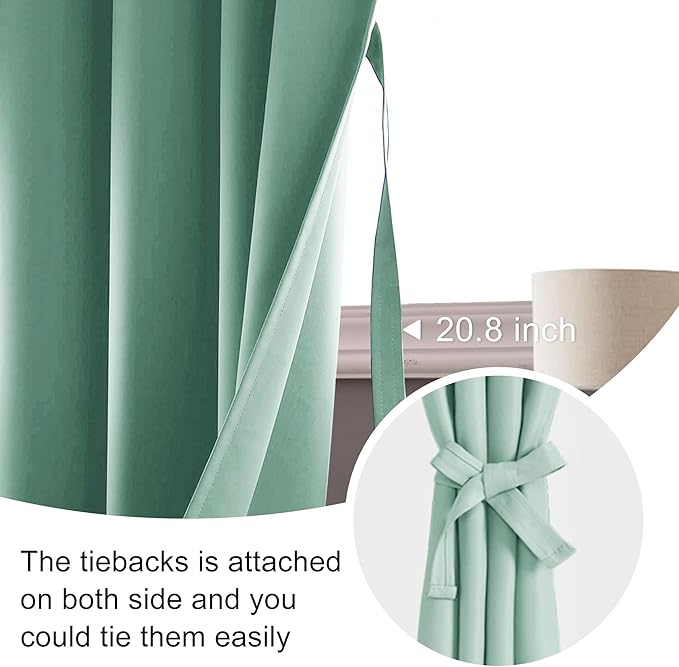 JIUZHEN Blackout Curtains for Bedroom - Thermal Insulated Noise Reducing Privacy Short Curtain for Living Room, Set of 2 Panels with Tiebacks, 42 x 54 inches Long,Sage Green