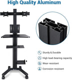 Yescom Mobile Computer Cart on Wheels Rolling PC Stand Desk Work Station Dual Monitor Mount Adjustable Keyboard Tray CPU Printer Holder for Lab Warehouse Black