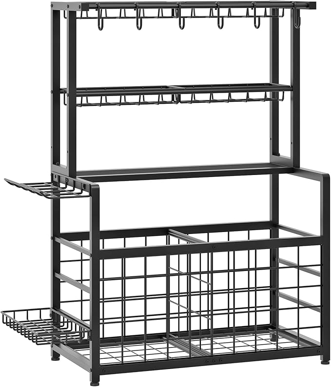 HOOBRO Sports Equipment Garage Organizer, Ball Storage Rack with Basket, Heavy Duty Ball Holder with Hooks, for Outdoor, Garage, Club, Basement, Black BK80JJ01