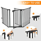 Bonnlo 120 Inches Wide Configurable Baby Gate, Fireplace Safety Fence/Guard, Adjustable 5-Panel Metal Play Yard for Toddler/Pet/Dog, Christmas Tree Fence, Includes 4 Pack of Wall Mounts, Black